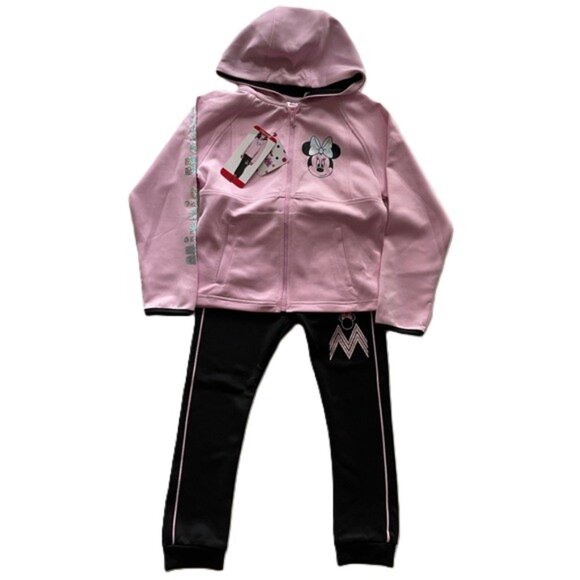 Disney Junior Minnie Mouse 2-Piece Pant Hoodie Set Girls Size 6 Pink/Black NWT - Picture 1 of 9